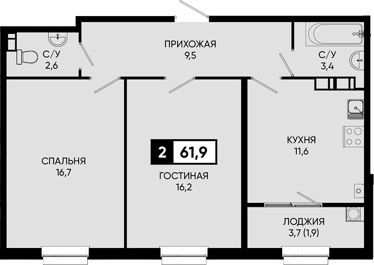 2-комн. Дом у озера Моне