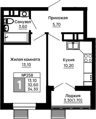 1-комн. квартира, 32.6 м² в ЖК Традиции — фото 2