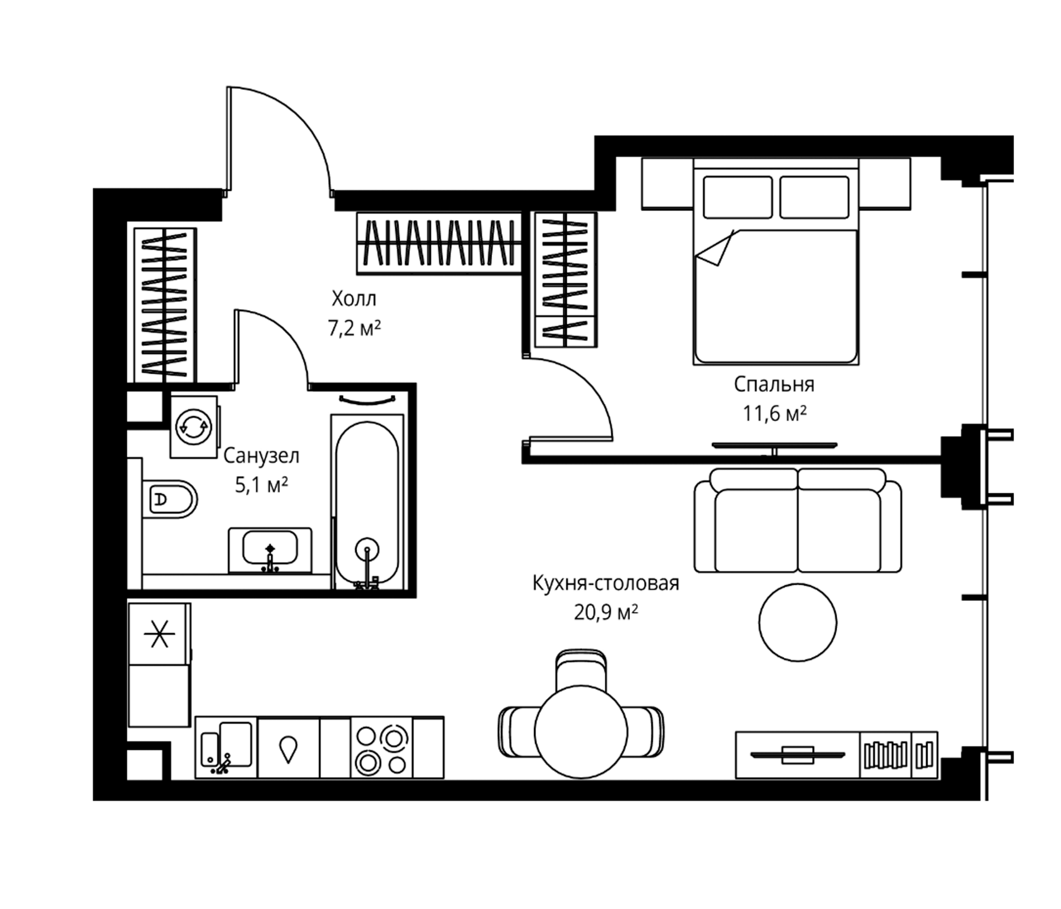 2-комн., 44.8 м², 11/59 этаж, ЖК «Веер»