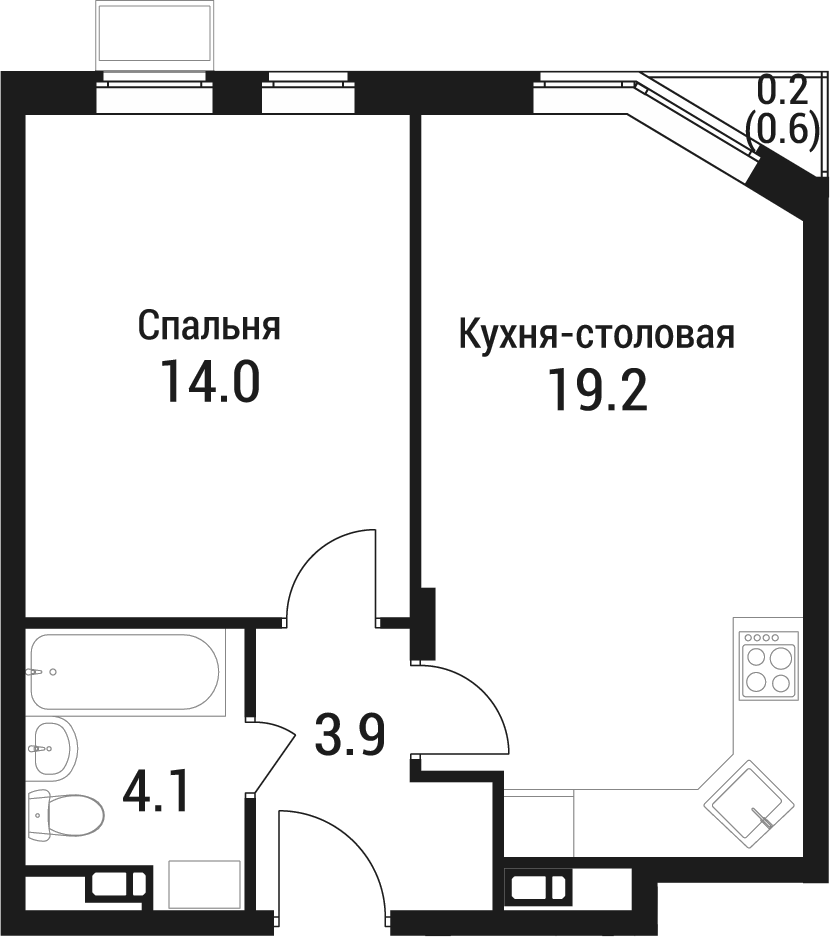 2-комн., 41.2 м², 4/5 этаж, ЖК «Дом в Малаховке»
