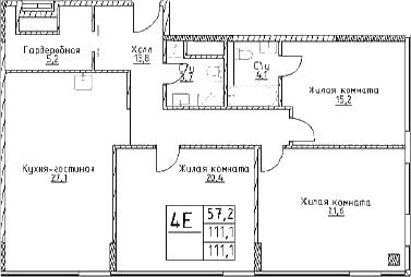 4+ комнаты, 111.1 м², 25/29 этаж, ЖК «Наметкин Тауэр»