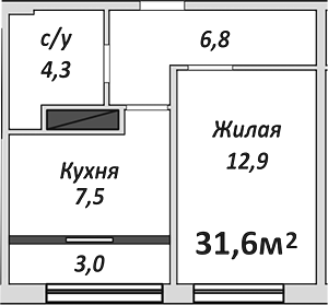 1-комн., 31.6 м², 6/9 этаж, ЖК «Европейский»