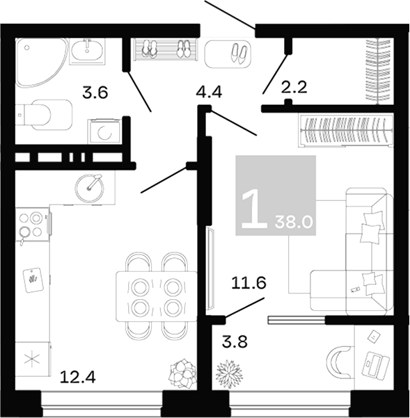 1-комн. квартира, 34.2 м² в ЖК Хозяин Морей — фото 2