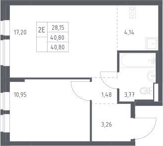 2-комн., 40.8 м², 17/17 этаж, ЖК «Квартал Авиаторов»