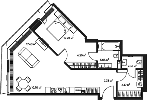 2-комн., 68.19 м², 19/57 этаж, ЖК «Джойс»