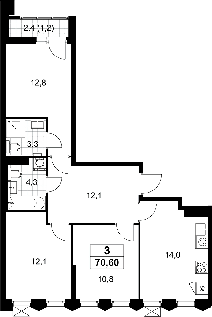4+ комнаты, 69.4 м², 15/16 этаж, ЖК «Деснаречье»