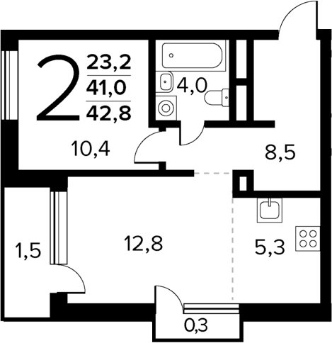 2-комн., 41 м², 13/14 этаж, ЖК «Новые Ватутинки Квартал у реки»