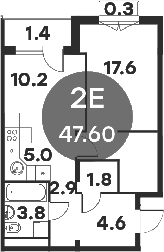 2-комн., 44.2 м², 4/6 этаж, ЖК «Равновесие»