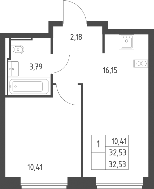 2-комн., 32.53 м², 10/10 этаж, ЖК «Литературный Квартал»