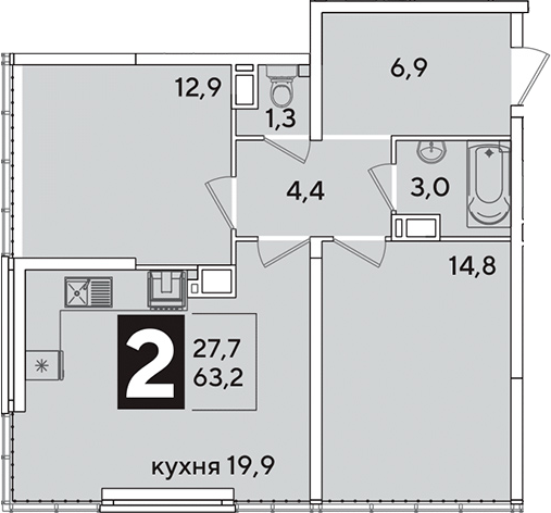 3-комн. квартира, 63.2 м² в ЖК Самолет — фото 2