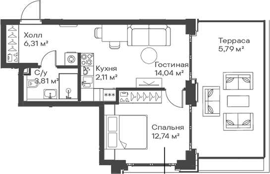 2-комн., 39.01 м², 4/15 этаж, ЖК «Сити Бэй»