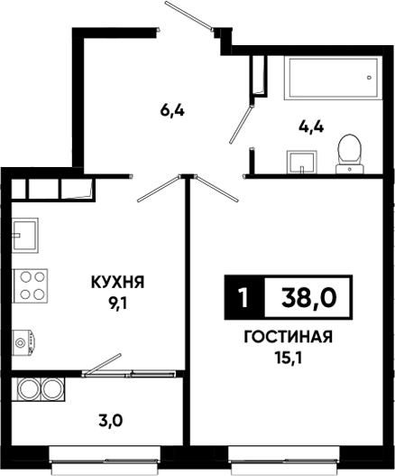 1-комн., 35 м², 17/17 этаж, ЖК «Основа. ГК ЮгСтройИнвест. Ставропольский край»