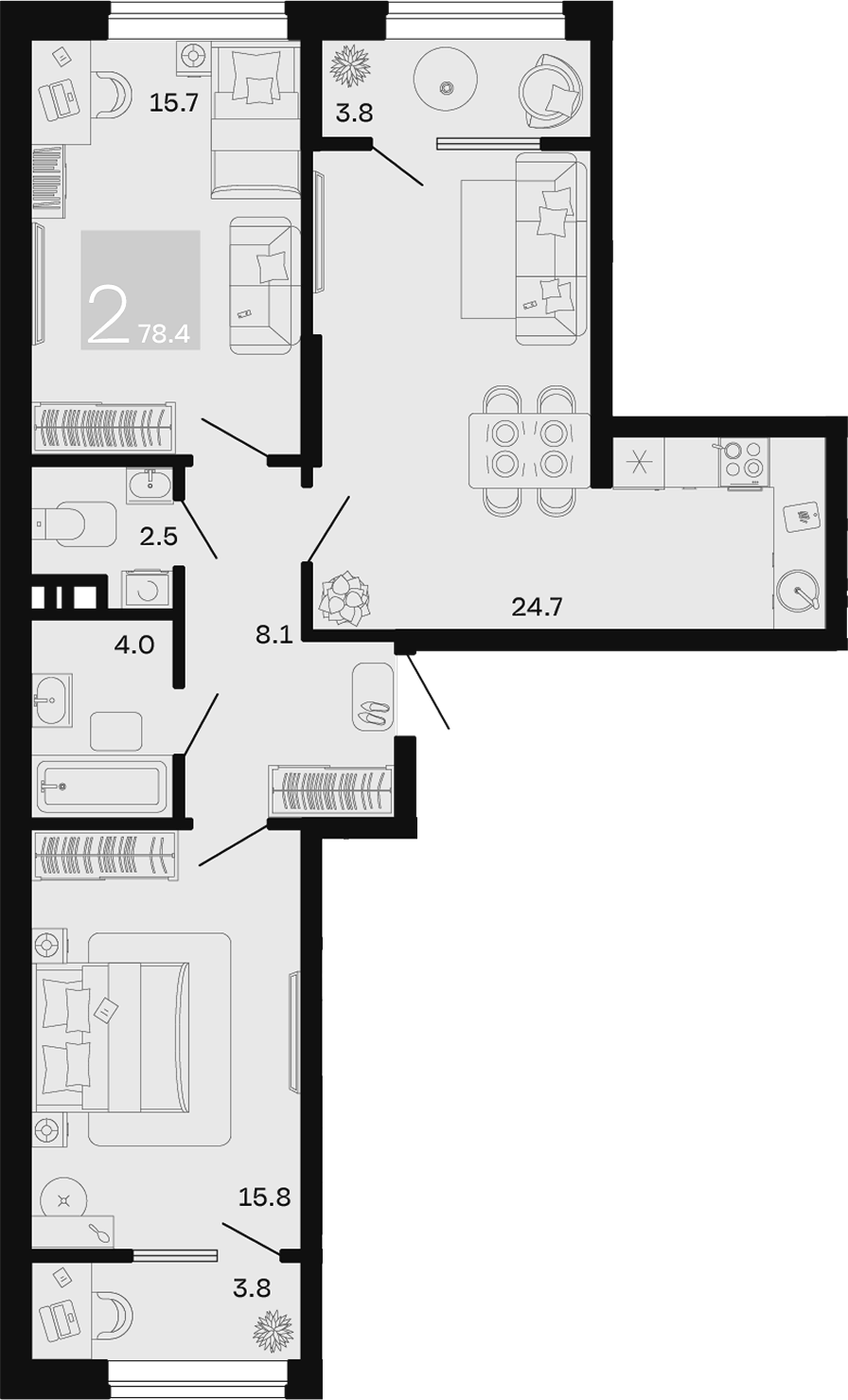 2-комн. квартира, 70.8 м² в ЖК Хозяин Морей — фото 2