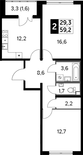 2-комн. Южная Битца