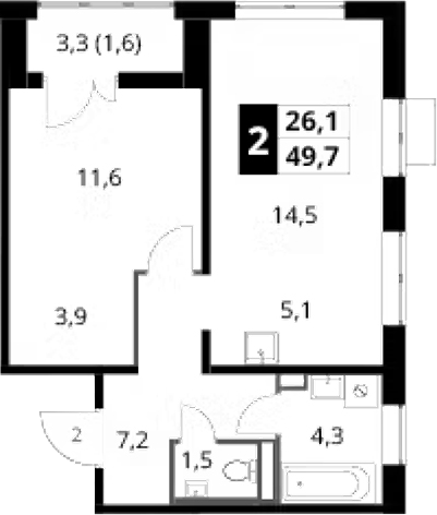 2-комн., 48.1 м², 24/24 этаж, ЖК «1-й Донской»