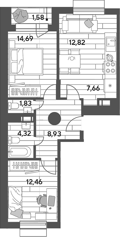 3-комн., 62.71 м², 11/15 этаж, ЖК «Публицист»