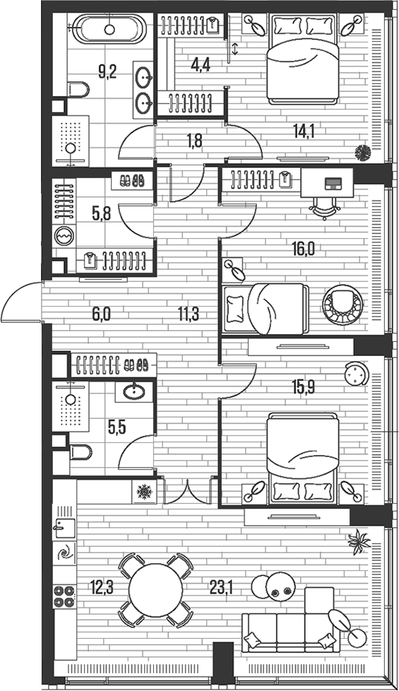 4+ комнаты, 125.4 м², 5/47 этаж, ЖК «HIGH LIFE»