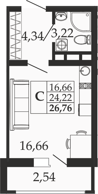 Студия квартира, 24.22 м² в ЖК Родные Просторы — фото 2