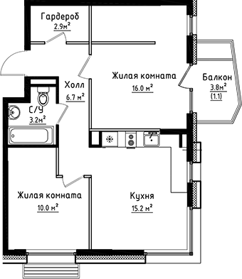 2-комн., 54 м², 6/8 этаж, ЖК «Коллекция»