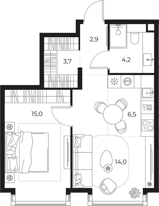 2-комн., 46.3 м², 4/16 этаж, ЖК «МАСТЕРС»