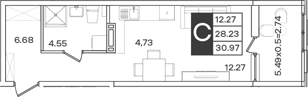Студия, 28.23 м², 4/9 этаж, ЖК «Сюжеты»