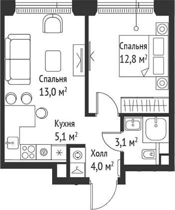 2-комн., 38 м², 26/52 этаж, ЖК «СЕТ»