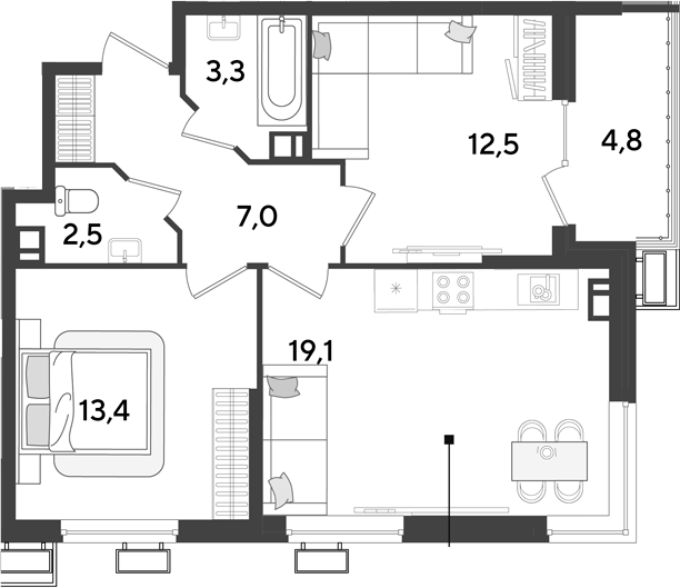 3-комн. квартира, 57.8 м² в ЖК Парк Победы — фото 2