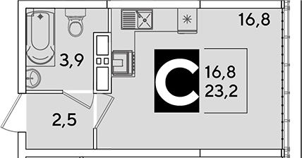 Студия квартира, 23.2 м² в ЖК Самолет — фото 2