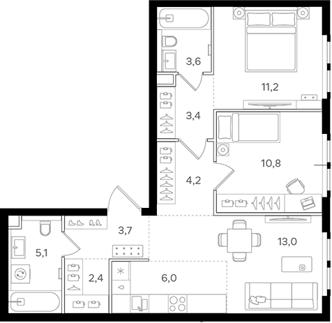 3-комн., 63.4 м², 22/25 этаж, ЖК «НАЗАРЕ»