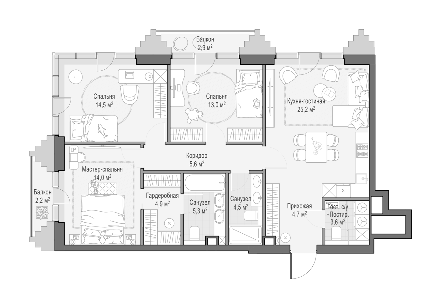 4+ комнаты, 95.27 м², 4/14 этаж, ЖК «Квартал Тишинский бульвар»