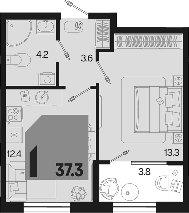 1-комн. квартира, 33.5 м² в ЖК Первое место — фото 2