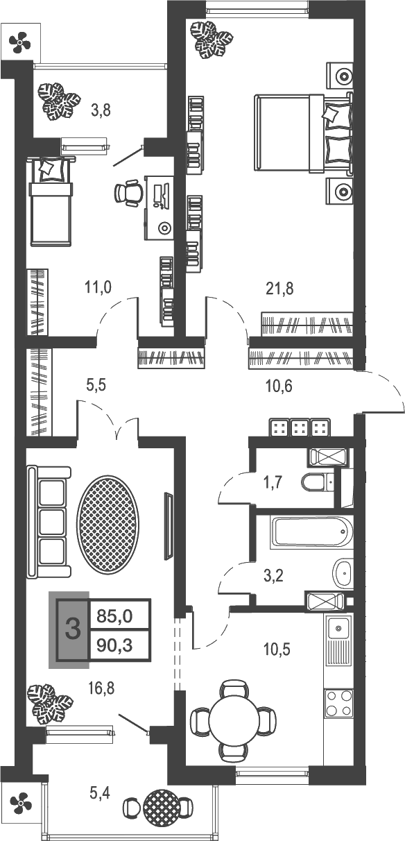 3-комн. квартира, 81.48 м² в ЖК Дом у озера — фото 2