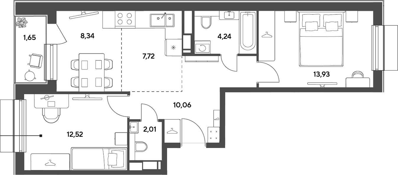 3-комн., 58.82 м², 9/12 этаж, ЖК «Публицист»