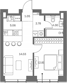 2-комн., 39.73 м², 9/41 этаж, ЖК «TATE»