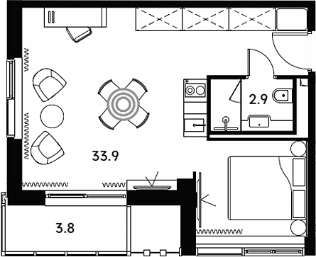 Студия, 36.8 м², 7/23 этаж, ЖК «Аквилон Сигнал»