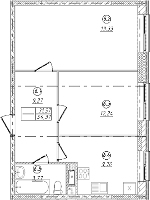 2-комн., 54.37 м², 4/9 этаж, ЖК «Юго-Западный квартал»