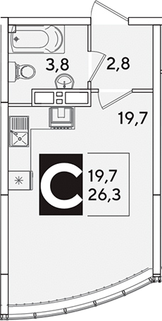 Студия квартира, 26.3 м² в ЖК Самолет — фото 2