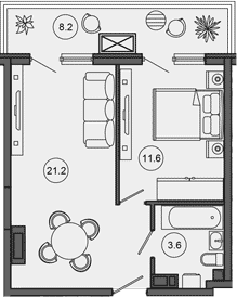 2-комн. квартира, 37.8 м² в ЖК Гостиничный комплекс GREENMONT — фото 2
