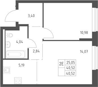 2-комн., 39.79 м², 2/11 этаж, ЖК «Горки Парк»
