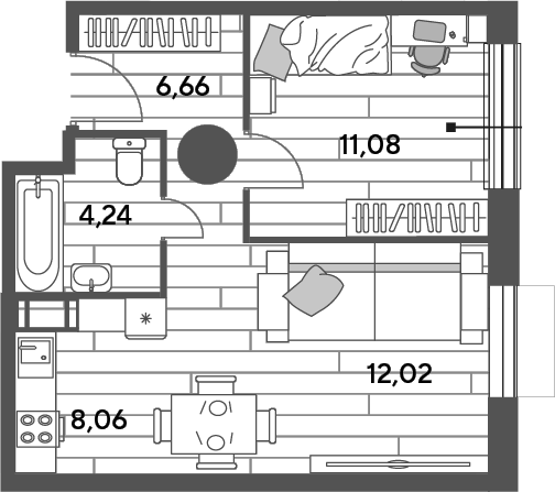2-комн., 42.06 м², 5/10 этаж, ЖК «Публицист»