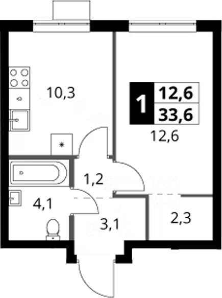 1-комн., 33.6 м², 13/16 этаж, ЖК «1-й Ясеневский»