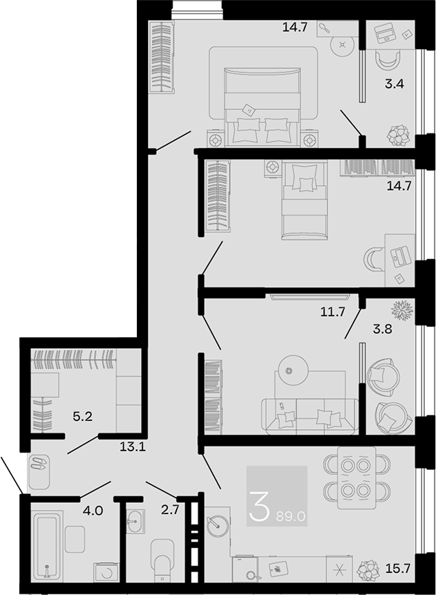 3-комн. квартира, 81.8 м² в ЖК Хозяин Морей — фото 2