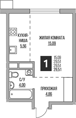 Студия, 29.51 м², 11/14 этаж, ЖК «Гранель Притяжение Сити»