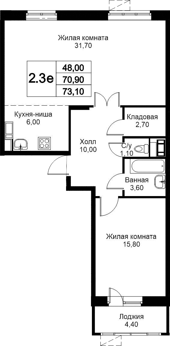 2-комн., 70.9 м², 3/12 этаж, ЖК «Кашинцево»