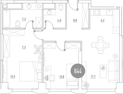 3-комн., 77.1 м², 10/29 этаж, ЖК «ВЭРИ на Ботанической»