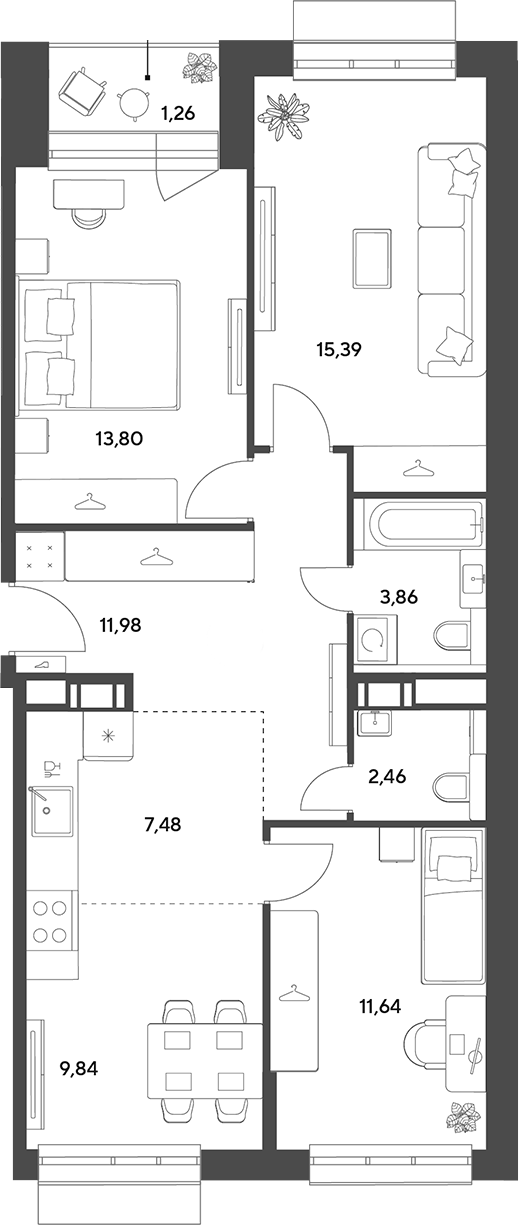 4+ комнаты, 76.45 м², 6/15 этаж, ЖК «Публицист»
