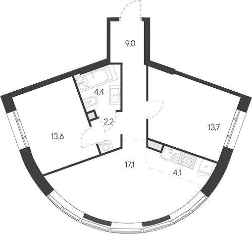 3-комн., 64.1 м², 14/30 этаж, ЖК «Родина Переделкино»