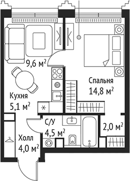 2-комн., 40 м², 46/59 этаж, ЖК «СЕТ»