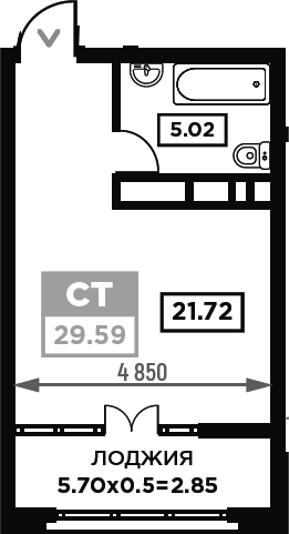 Студия квартира, 26.74 м² в ЖК Сердце — фото 2