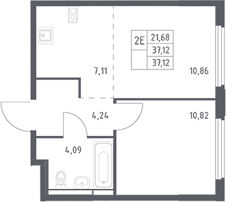 2-комн., 37.12 м², 15/17 этаж, ЖК «Космический Квартал»